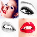 Collage rote Lippen und Augenmakeup